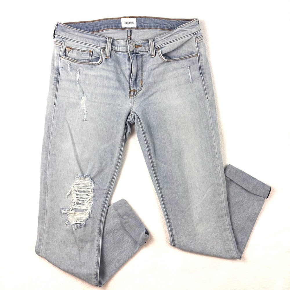 Hudson Harkin Light Wash Lowrise Ripped Cuffed Hem Skinny Ankle Jeans (27) - Picture 2 of 16